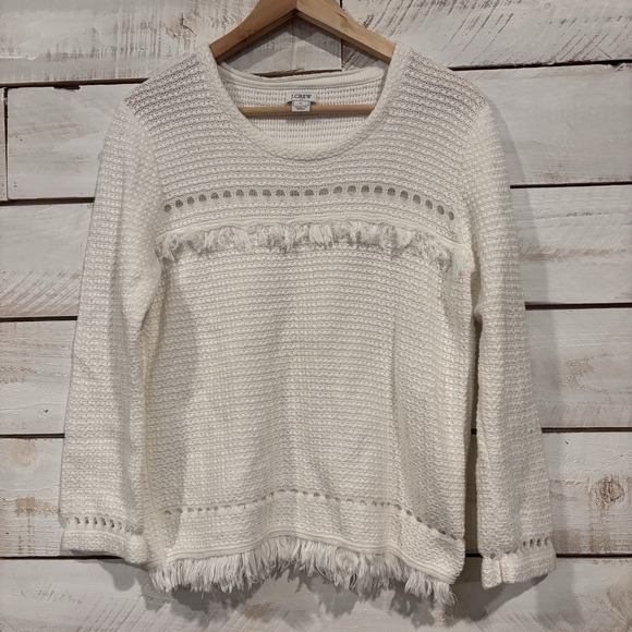 J.CREW Sweaters - J.Crew Fringe Women's Sweater Sz Med White